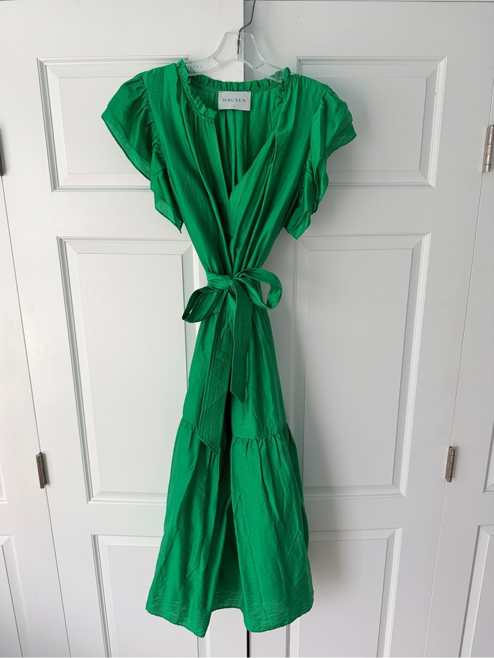 Hausen Green Wrap Midi Dress with Self-Tie Waist